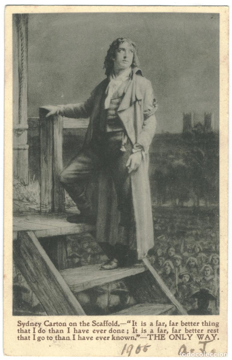 Postales: Actor eduardiano Martin HARVEY_London Stereoscopic. In The Only Way. En el cadalso