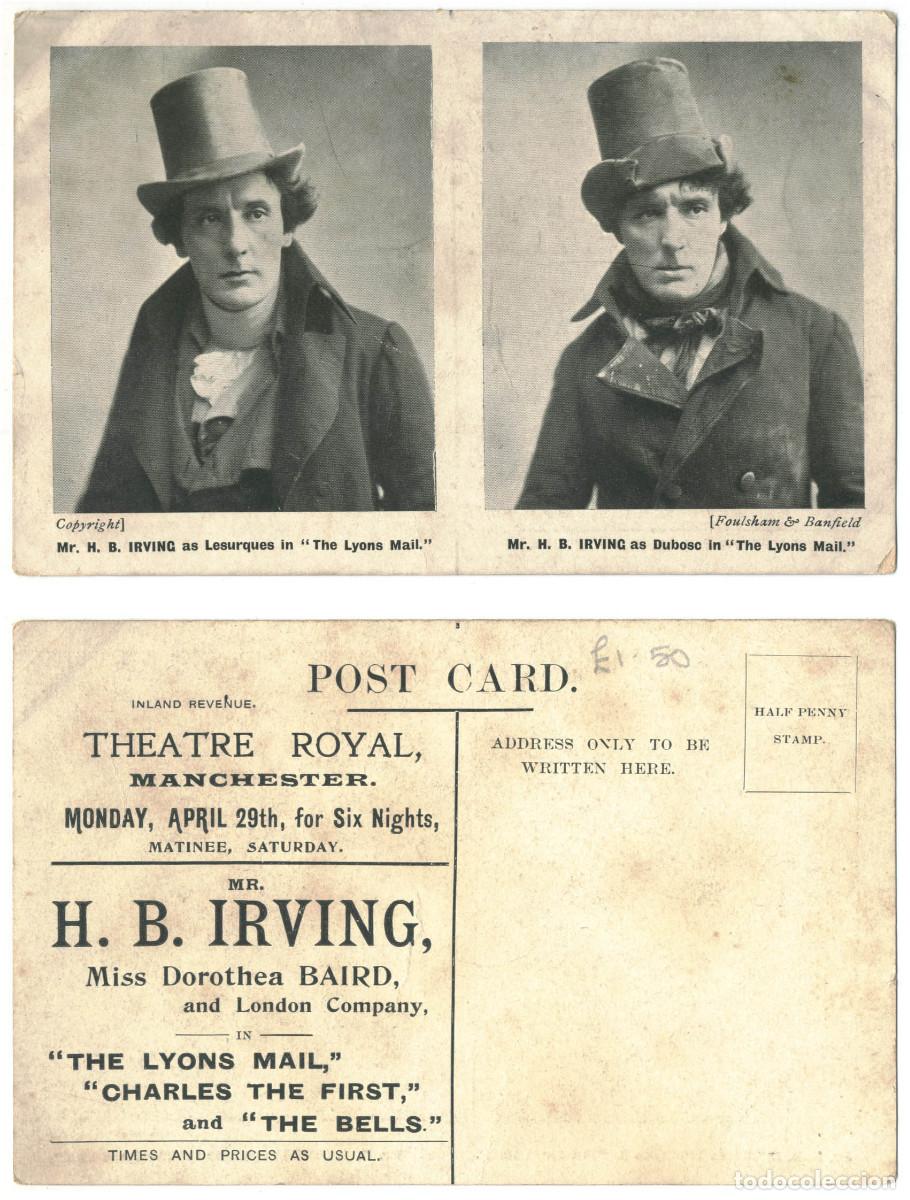 Postales: Actor IRVING, Henry B._Theatre Royal (Hanley). As Lesurques & Dubosc in The Lyons Mail.