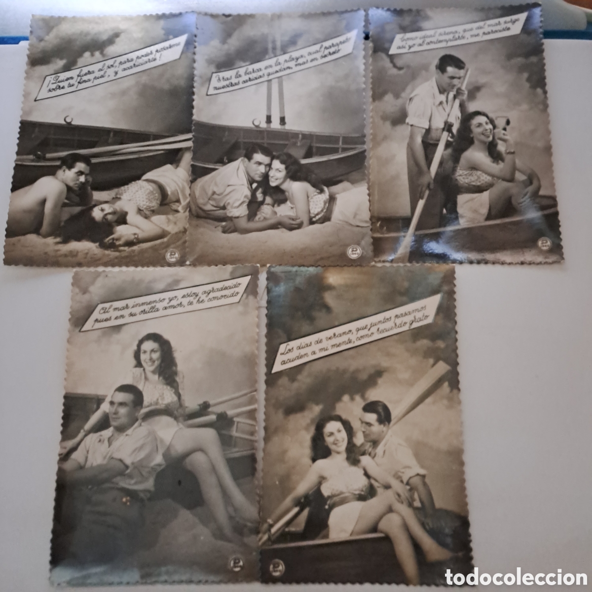 Postales: LOTE 5 POSTALES GALANTES Y MUJERES EN PAREJA. NO ESCRITAS, CONTORNO DENTADO. D1840