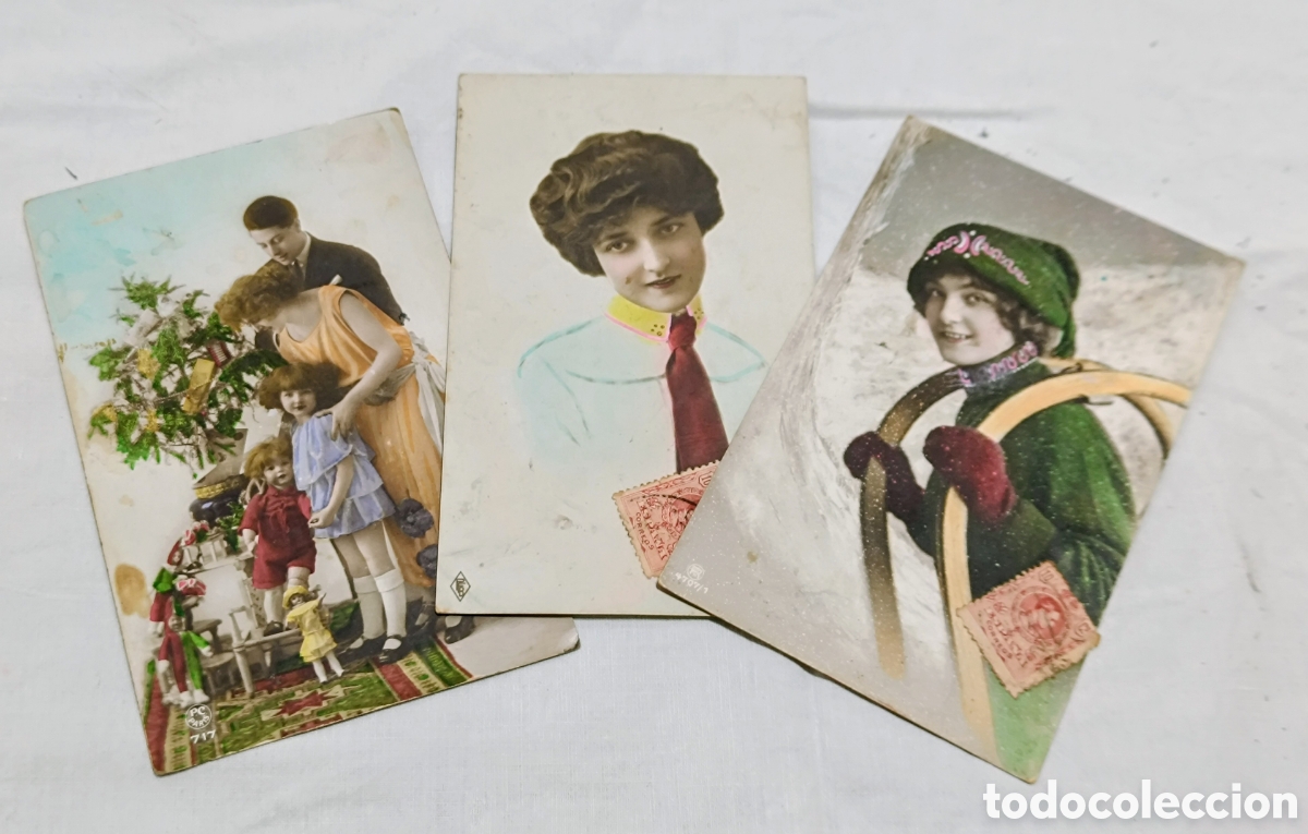 Postales: Tres postales antiguas con el sello del Rey por delante