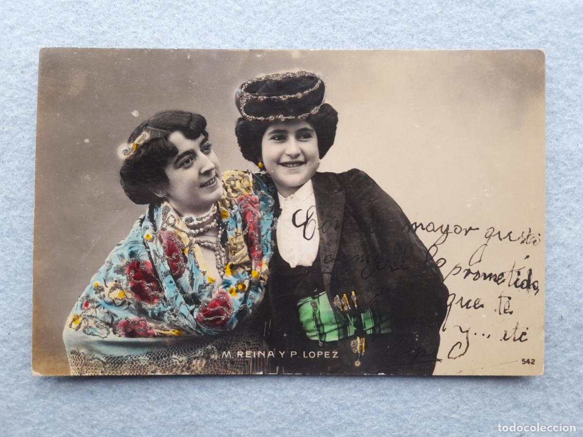 Postkarten: Postal decorada de las Se&ntilde;oritas M. Reina. y P. L&oacute;pez. Escrita