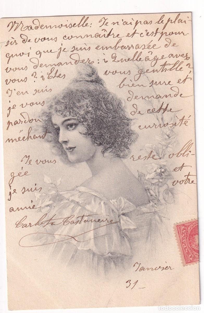 Postales: Postal ilustrada. Mujer de &eacute;poca. Reverso sin dividir. Circulada
