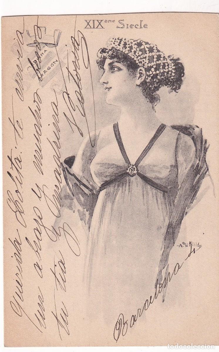 Postales: Postal ilustrada. Mujer de &eacute;poca. Reverso sin dividir. Escrita. Siglo XIX Mediana Aragon.