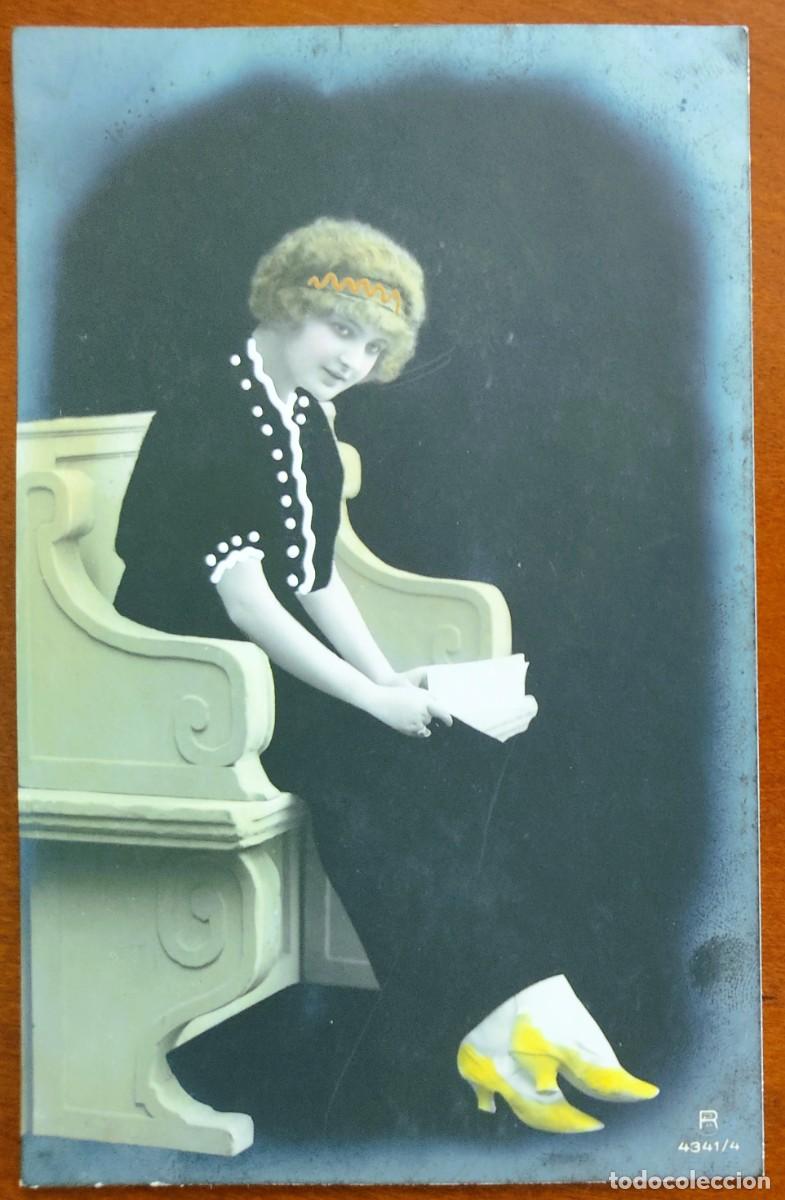 Postales: POSTAL CHICA JOVEN MUY ANTIGUA COLOREADA Y FECHADA 1914 - RPH 4341/4