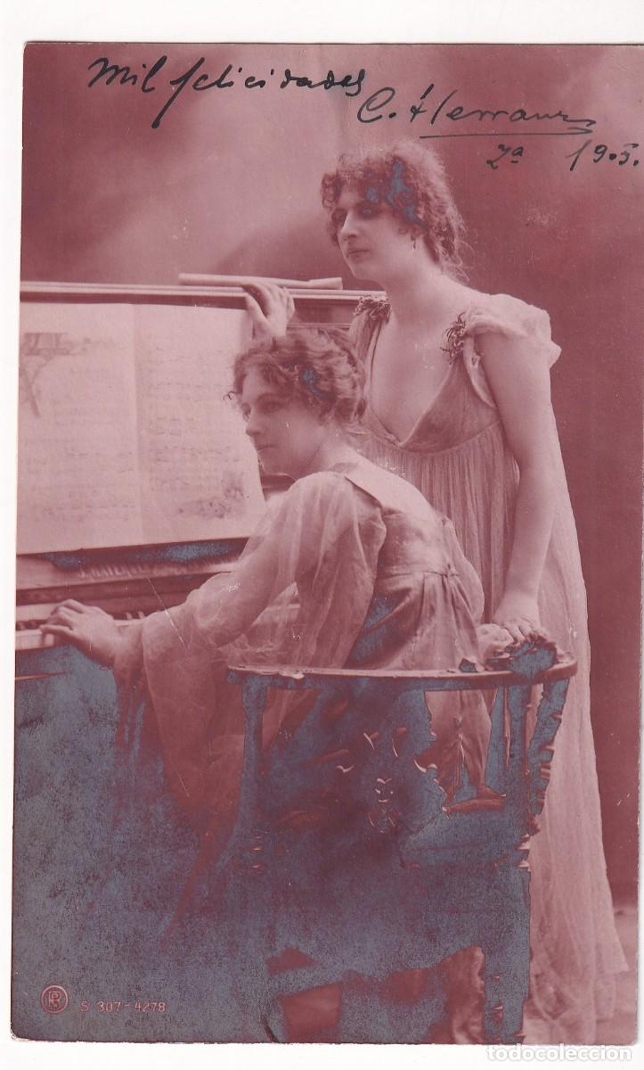Postales: Postal mujeres tocando el piano. Reverso sin dividir. Circulada.