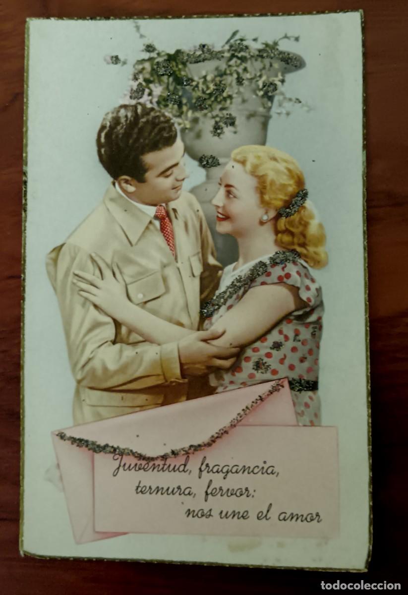 Postales: POSTAL GALANTE CON BRILLANTINA CYZ N&ordm; 586 A&Ntilde;O 1954 ESCRITA 13,5X8,5 CM.