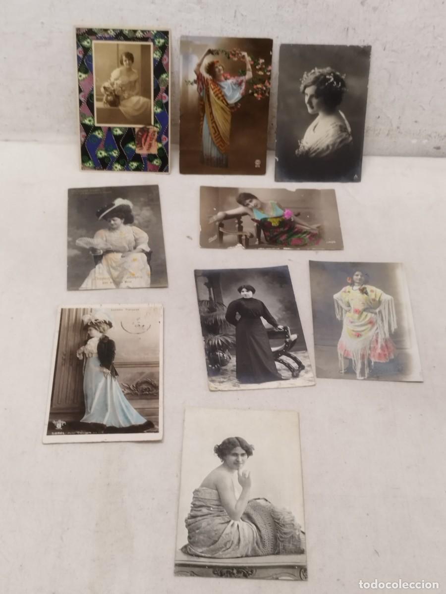 Postales: Colecci&oacute;n de 10 antiguas fotos, postales. De chicas, mujeres. De principios siglo XX.