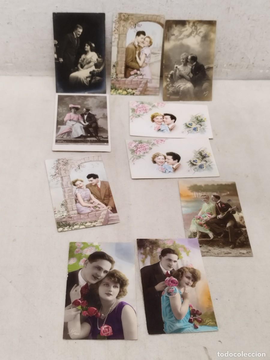 Postales: Colecci&oacute;n de 10 antiguas fotos, postales. De pareja, chica, chico. Galante, De principios siglo XX.