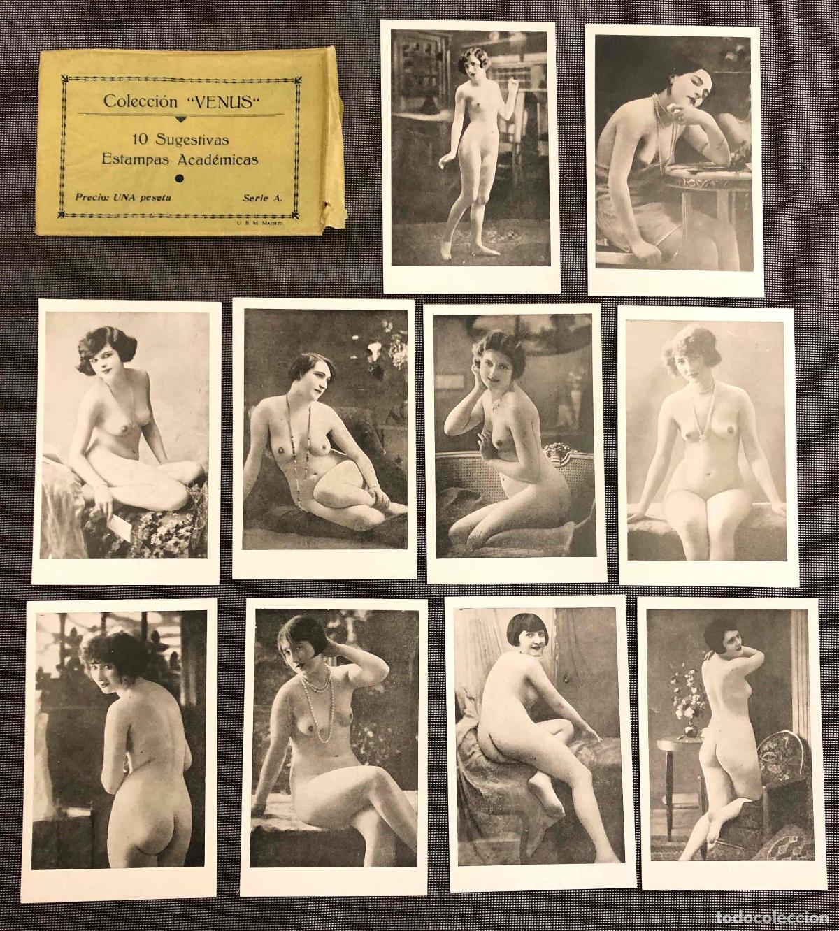 Postales: COLECCION VENUS 10 SUGESTIVAS ESTAMPAS ACADEMICAS. EROTICA. SERIE A. U.B.M. EN SOBRE ORIGINAL