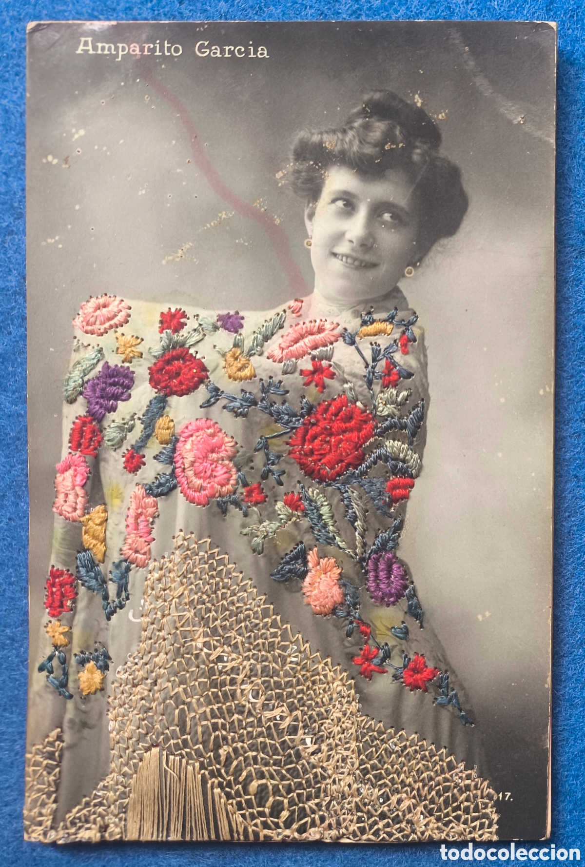 Postales: AMPARITO GARC&Iacute;A CUPL&Eacute; TIPLE ARTISTA POSTAL FOTOGR&Aacute;FICA BORDADA C. 1910