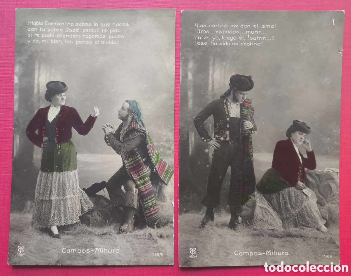 Postales: CUPL&Eacute; D&Uacute;O ARTISTAS SRTA. CAMPOS MIHURA POSTAL FOTOGR&Aacute;FICA ILUMINADA C. 1905