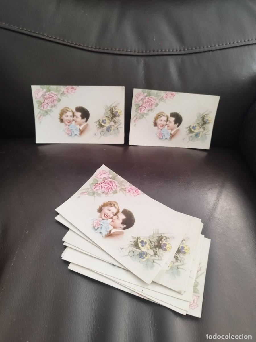 Postales: Colecci&oacute;n de 10 antiguas tarjetas postales de pareja de enamorados. Mujer y galan. Flores