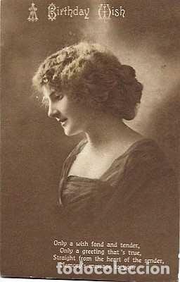Postales: Inglaterra y Marcofilia, Fantas&iacute;a, Mujeres, Un deseo de cumplea&ntilde;os... Gourock a Londres 1918 (2470)