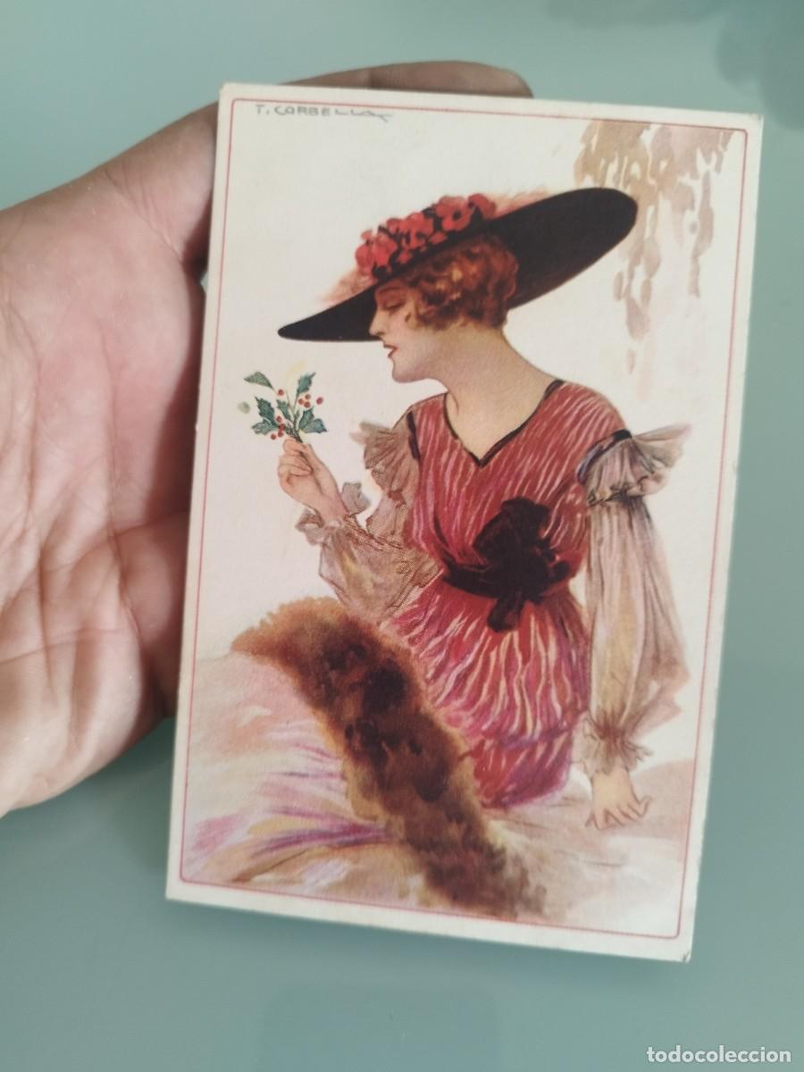 Postales: Antigua tarjeta postal artista italiano T. Corbella, que presenta a una dama con sombrero y vestido.