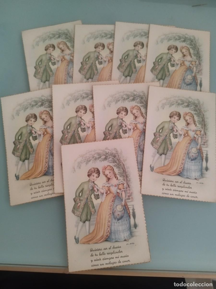 Postales: 9 tarjetas estilo victoriano, ilustraci&oacute;n de Pablo Dummatxen (Serie 1440) con detalles de purpurina
