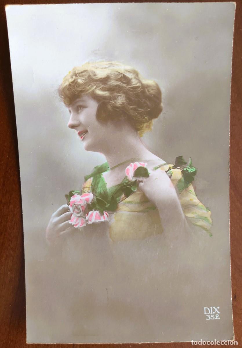 Postales: POSTAL COLOREADA DE UNA JOVEN - DIX 352 - CIRCULADA A MANRESA A&Ntilde;O 1918