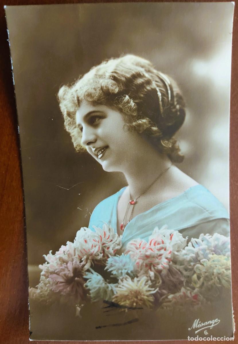 Postales: POSTAL COLOREADA DE UNA JOVEN - M&Eacute;SANGE 6 - CIRCULADA A MANRESA A&Ntilde;O 1916