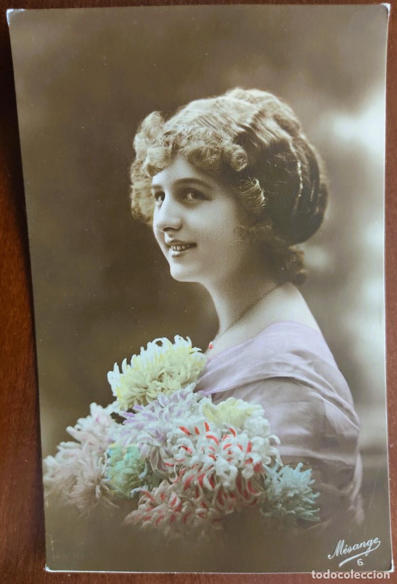 Postales: POSTAL COLOREADA DE UNA JOVEN - M&Eacute;SANGE 6 - CIRCULADA A MANRESA A&Ntilde;O 1916