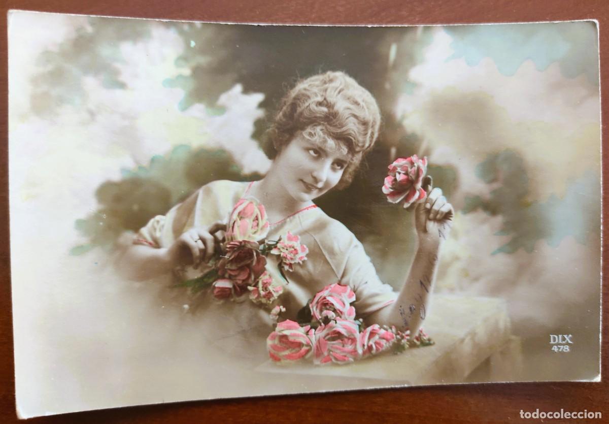 Postales: POSTAL COLOREADA DE UNA JOVEN - DIX 478 - CIRCULADA A MANRESA A&Ntilde;O 1917