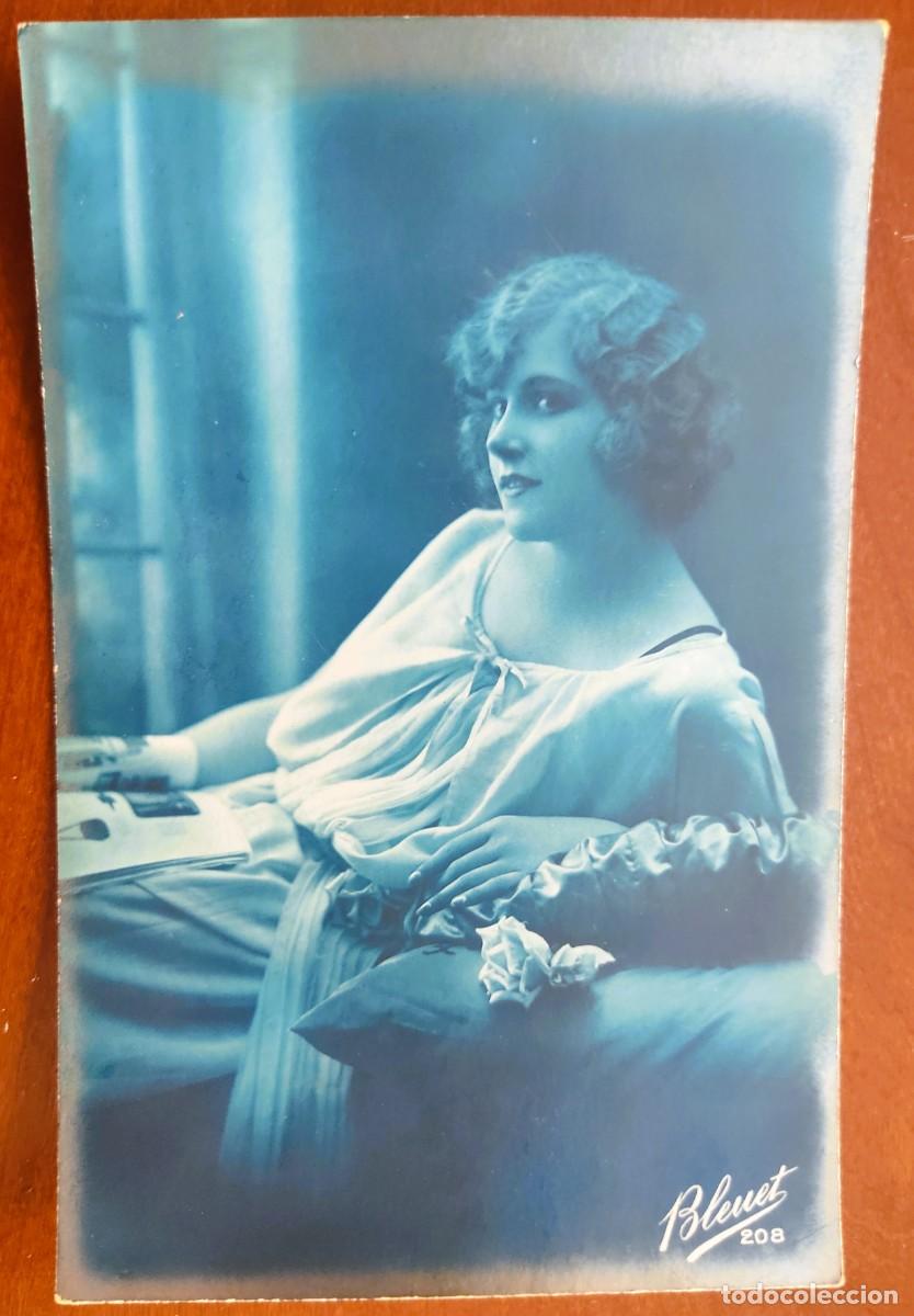 Postales: POSTAL DE UNA JOVEN - BLEUET 208 - CIRCULADA A MANRESA A&Ntilde;O 1918