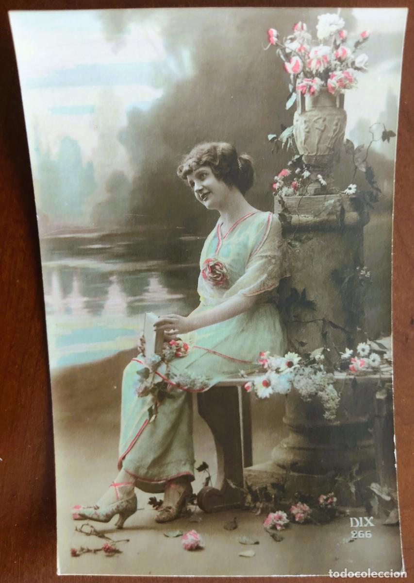 Postales: POSTAL COLOREADA DE UNA JOVEN - DIX 266 - CIRCULADA A MANRESA A&Ntilde;O 1916