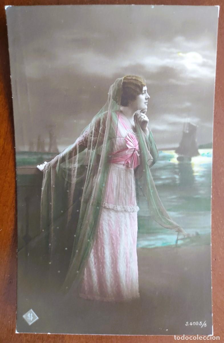 Postales: POSTAL COLOREADA DE UNA JOVEN - SM S4005/6 - CIRCULADA A MANRESA A&Ntilde;O 1919