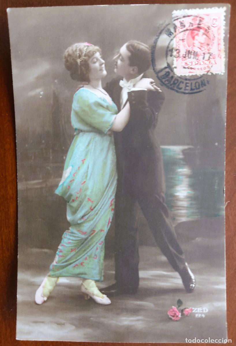 Postales: POSTAL COLOREADA DE UNA JOVEN PAREJA - ZED 224 - CIRCULADA A MANRESA A&Ntilde;O 1917