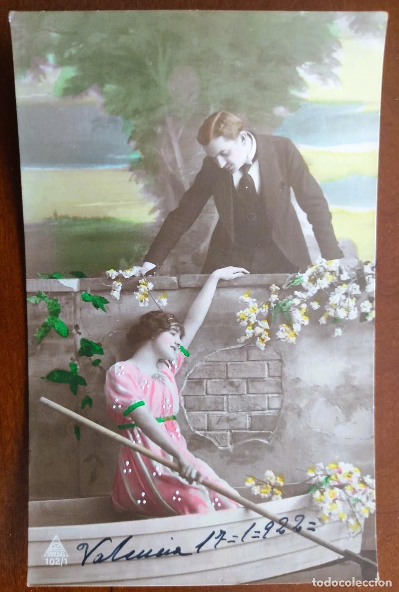 Postales: POSTAL COLOREADA DE UNA JOVEN PAREJA- J.W. BERL&Iacute;N 102/1 - FECHADA 1922