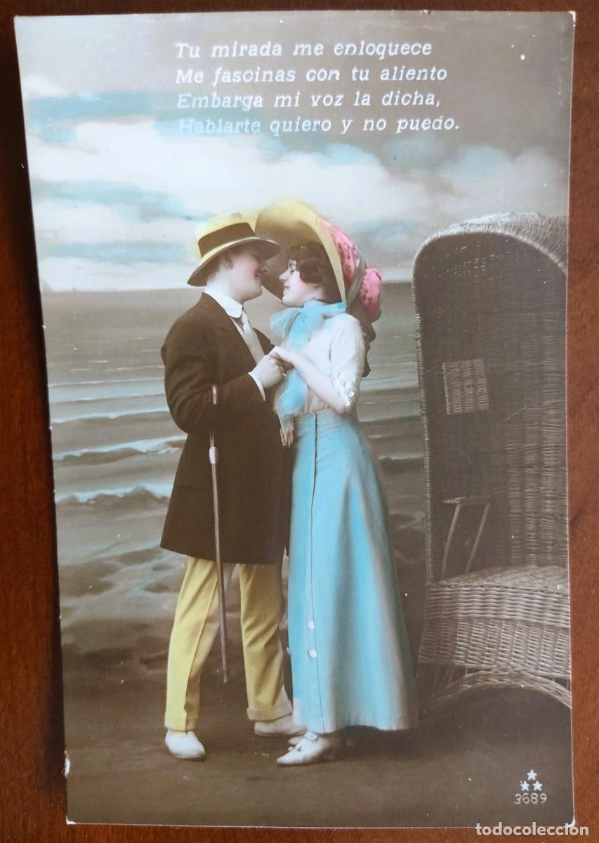 Postales: POSTAL DE UNA JOVEN PAREJA - TRES ESTRELLAS 3689 - FECHADA 1915