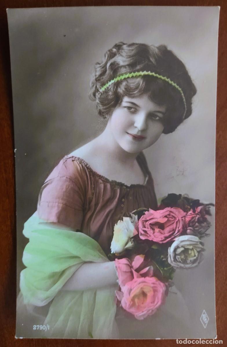 Postales: POSTAL COLOREADA DE UNA JOVEN - PFB 2790/1 - FECHADA 1915