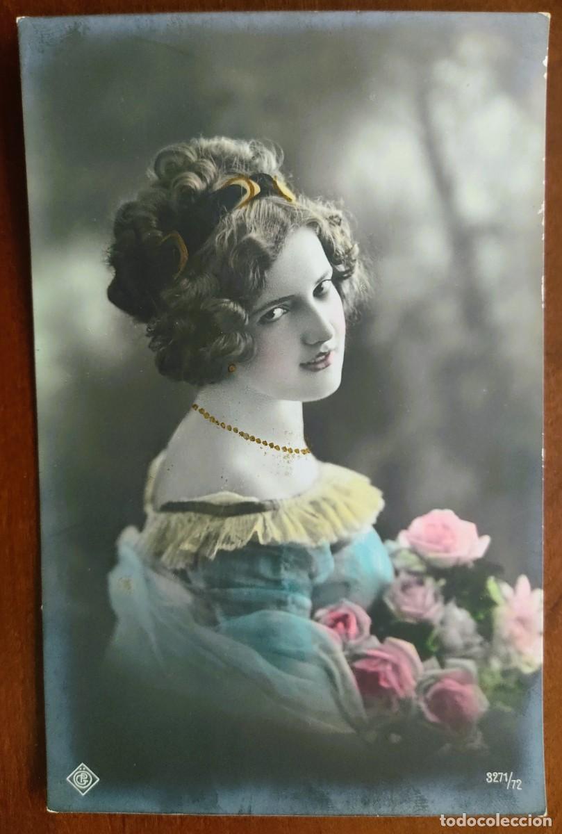 Postales: POSTAL COLOREADA DE UNA JOVEN - OPG 3271/72 - FECHADA 1912