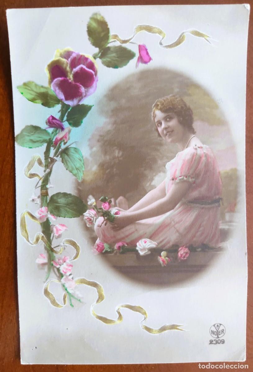 Postales: POSTAL COLOREADA DE UNA JOVEN - A. NOYER 2309 - FECHADA 1918