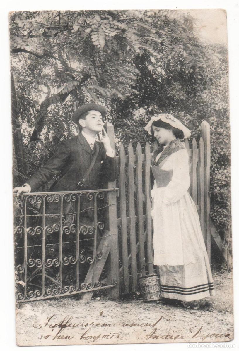 Postales: Postal francesa principios del XX- circulada-Rom&aacute;ntica-sin separaci&oacute;n en el reverso-