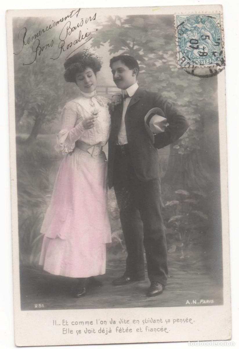 Postales: Postal francesa principios del XX- circulada-Rom&aacute;ntica-sin separaci&oacute;n en el reverso-