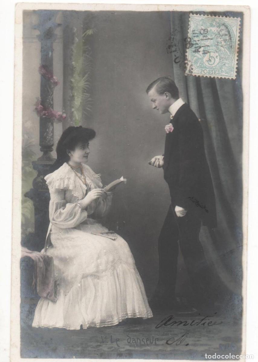 Postales: Postal francesa principios del XX- circulada-Rom&aacute;ntica-sin separaci&oacute;n en el reverso-