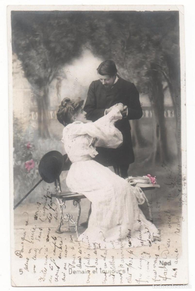 Postales: Postal francesa principios del XX- circulada-Rom&aacute;ntica-sin separaci&oacute;n en el reverso-