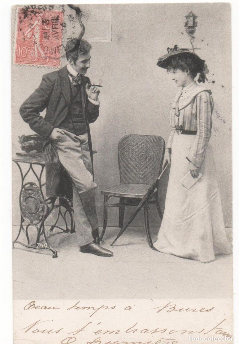 Postales: Postal francesa principios del XX- circulada-Rom&aacute;ntica-sin separaci&oacute;n en el reverso-