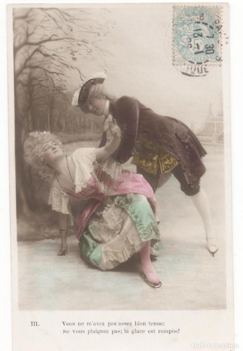 Postales: Postal francesa principios del XX- circulada-Rom&aacute;ntica-sin separaci&oacute;n en el reverso-
