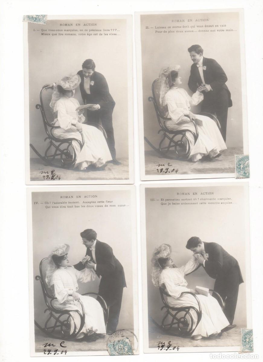 Postales: Serie de 5 Postales francesas principios del XX- rom&aacute;ntica- circulada-