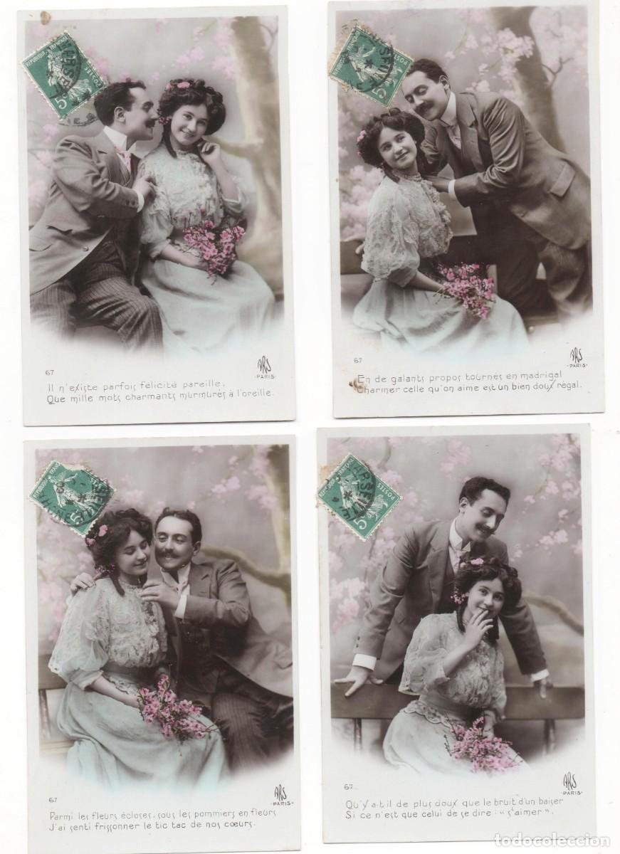 Postales: Serie de 5 Postales francesas principios del XX- rom&aacute;ntica- circulada-