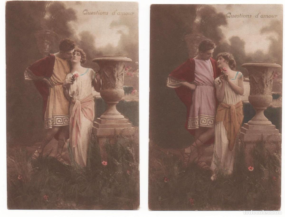Postales: Serie de 2 Postales francesas principios del XX- rom&aacute;ntica- escritas- soldado en cama-