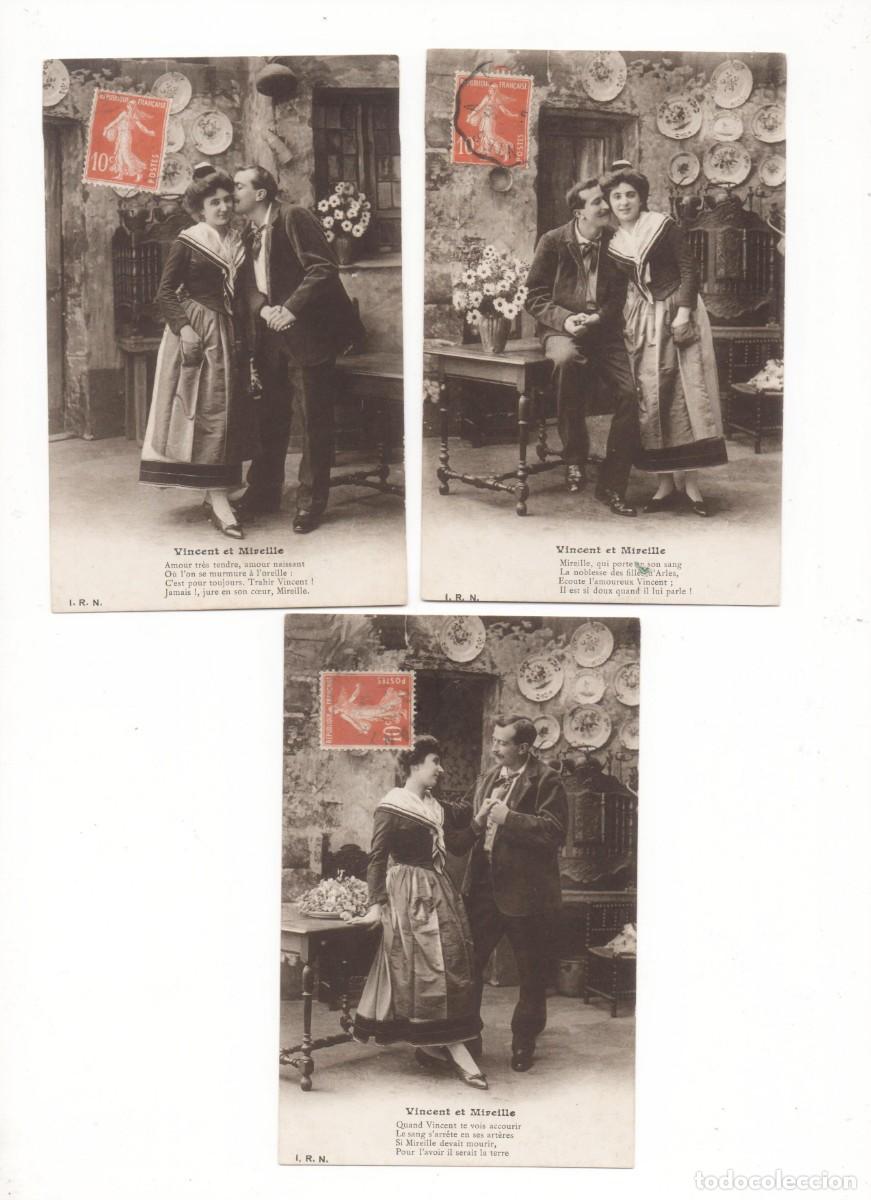 Postales: Serie de 3 Postales francesas principios del XX- rom&aacute;ntica- circuladas-