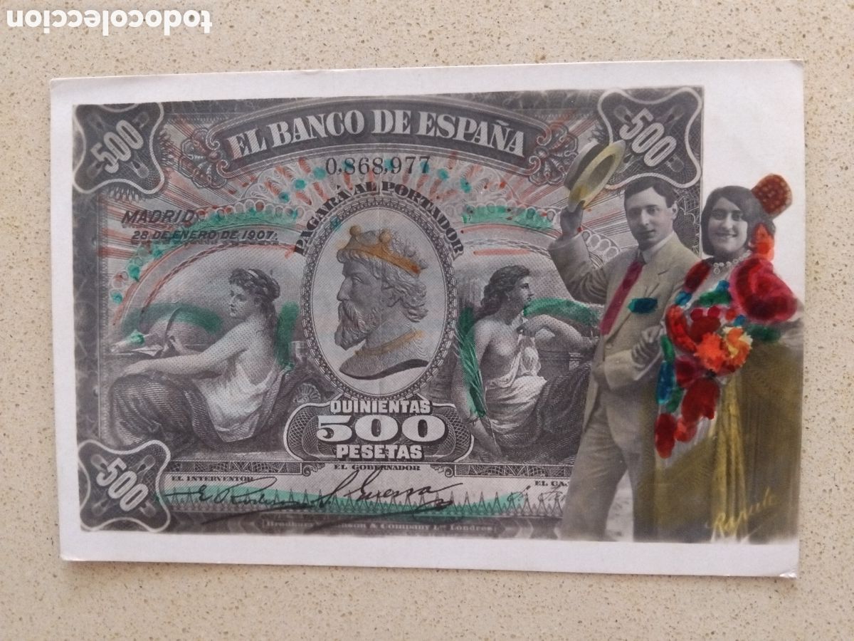 Postales: Postal pareja sobre billete 500 pesetas 1907