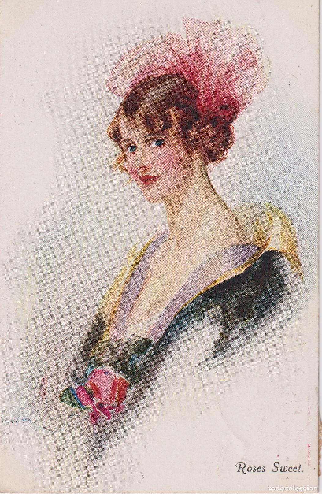 Postais: POSTAL VINTAGE TITULADA &rdquo;ROSES SWEET&rdquo;, ILUSTRADA POR EL ARTISTA VIVIAN MANSELL &ndash; CIRCULADA 1916