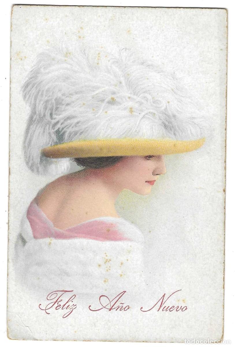 Postales: Postal Mujer con sombrero. Feliz A&ntilde;o Nuevo. ref. 7-galan7