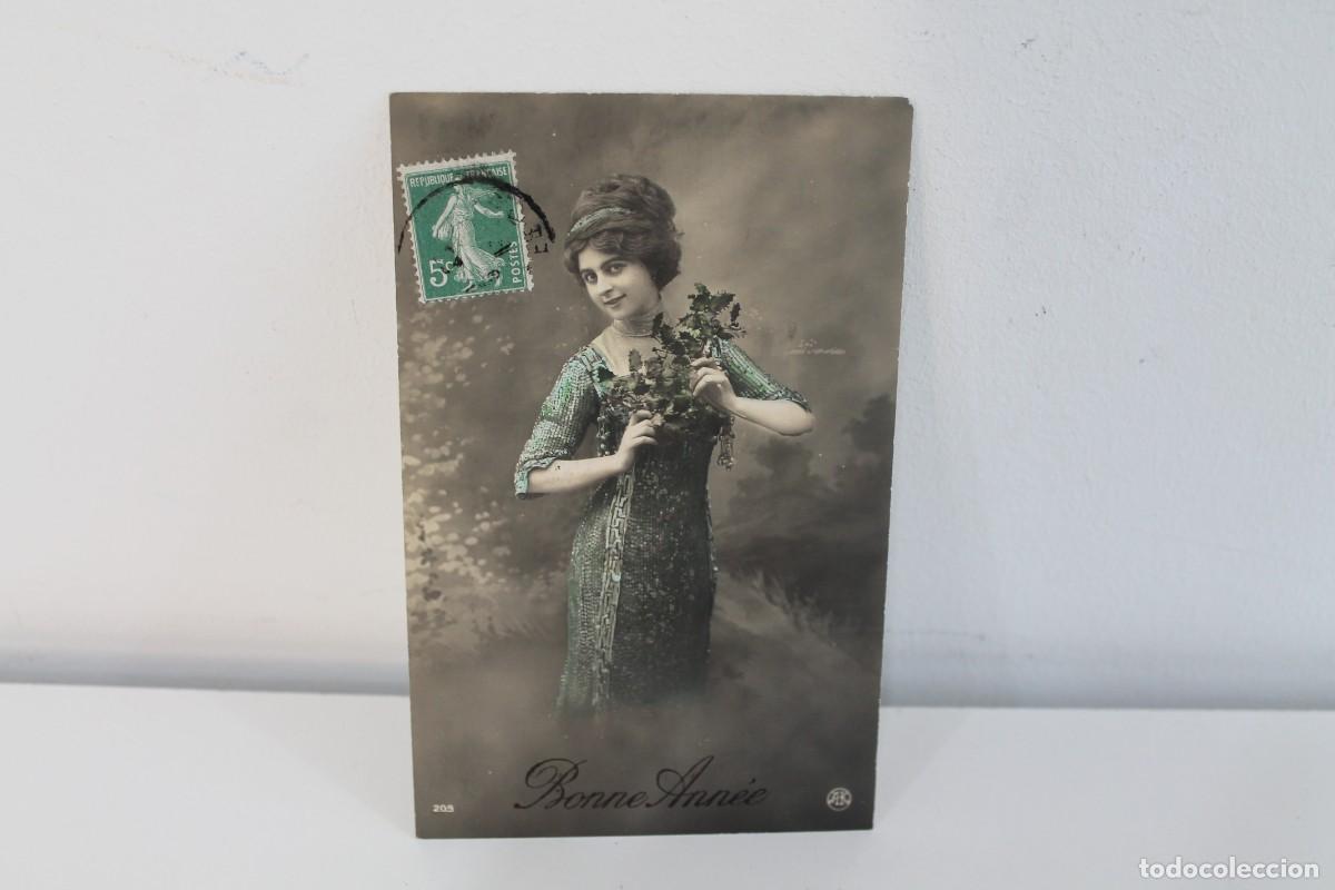 Postales: ANTIGUA POSTAL FRANCESA RETRATO MUJER COLOREADA SELLO SEMEUSE 5 C