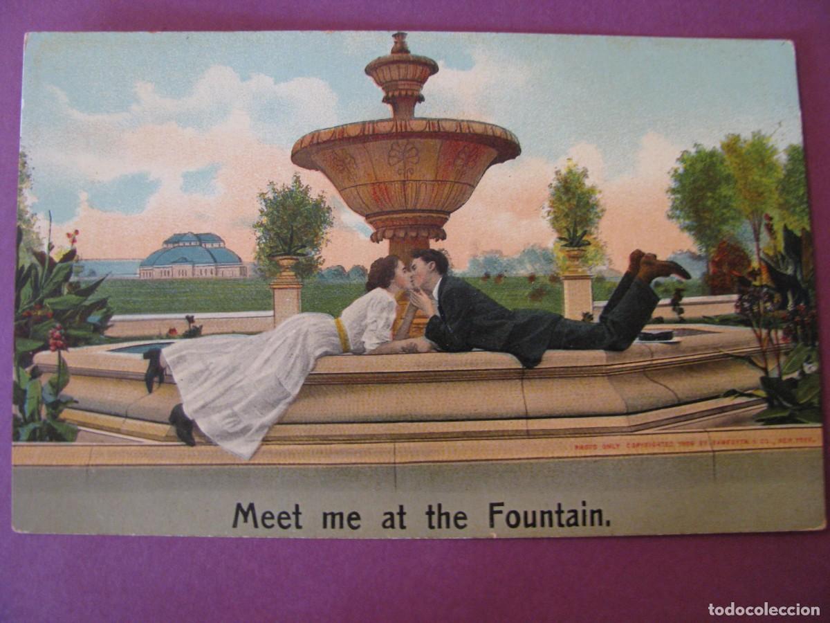 Postales: ANTIGUA POSTAL ROMANTICA. MEET ME AT THE FOUNTAIN. IMPRESO EN ALEMANIA