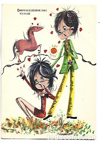Postales: &rdquo; COMO POTRO DESBOCADO ME SIENTO YO A TU LADO &rdquo;.- PAREJA DE ENAMORADOS