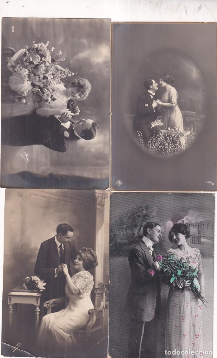 Cartoline: Lote de 4 postales de parejas. Escritas sin circular.