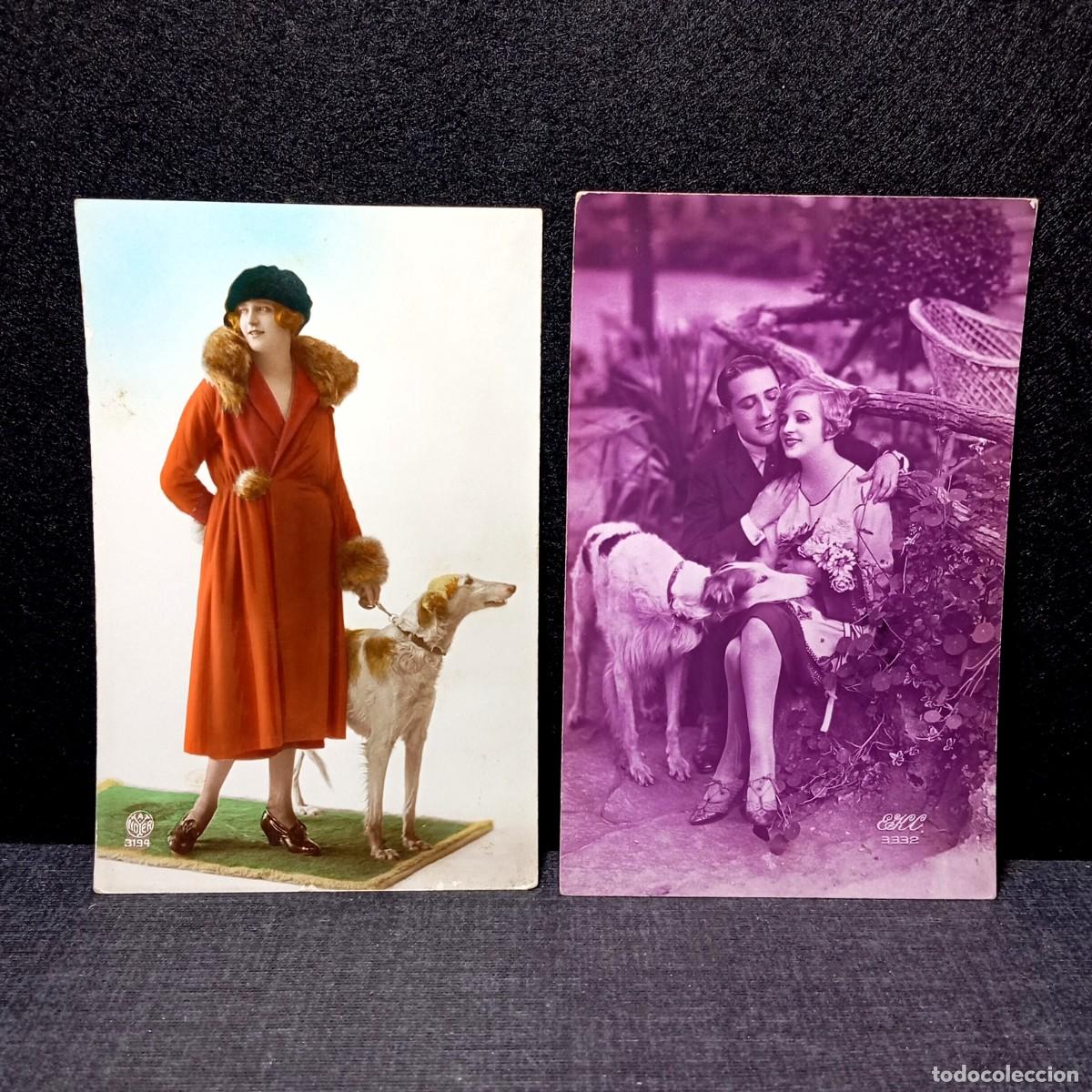 Postales: Lote 2 Postales Antiguas Galgos Perros Raza Moda Anos 20 Noyer EKC Reus 1923